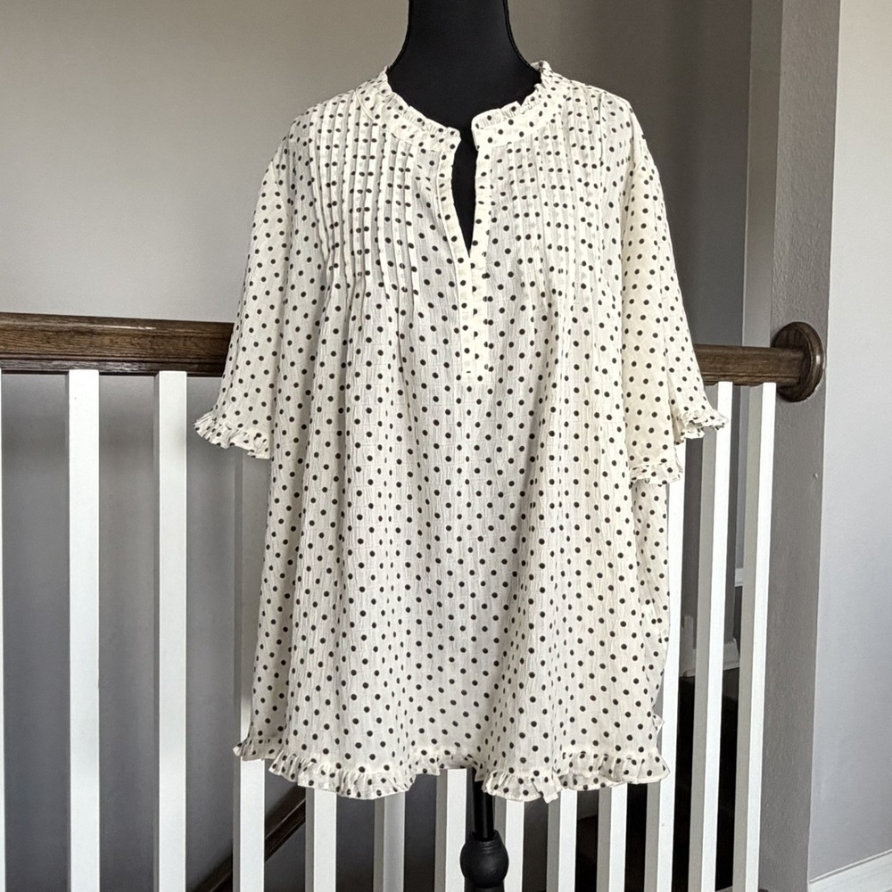 Rose & Olive Polka Dot Ruffle Sleeve Top Blouse 3X Boho Cottage Coquette Feminin